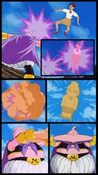 Size: 1156x2048 | Tagged: safe, artist:ztbhhiro233, derpibooru import, edit, edited screencap, screencap, raven, human, unicorn, g4, :|, anime, beam, breasts, candy, closed mouth, clothes, cookie, cute, dragon ball, explosion, female, food, food transformation, funny, glasses, hair bun, horn, humanized, humor, image, impact lines, inanimate tf, jpeg, legs, magic, majin, majin boo, necktie, pencil skirt, ravenbetes, request, secretary, shrinking, skirt, smoke, transformation, vore