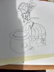 Size: 1600x2134 | Tagged: safe, artist:josue1992, derpibooru import, meadowbrook, earth pony, pony, g4, cauldron, clothes, female, healer's mask, image, jewelry, jpeg, mare, mask, pencil drawing, skirt, solo, traditional art, wristband