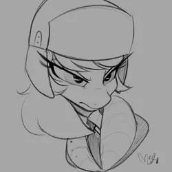 Size: 1200x1200 | Tagged: safe, artist:bonedigger, derpibooru import, march gustysnows, earth pony, pony, g4, bust, frown, hat, image, jpeg, sketch, solo, ushanka