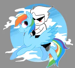 Size: 827x746 | Tagged: safe, artist:sunsetstriderr, derpibooru import, rainbow dash, pegasus, pony, g4, blue coat, blushing, crossover, female, homestuck, image, looking at each other, looking at someone, magenta eyes, mare, ms paint adventures, multicolored hair, png, rainbow hair, simple background, sky, sunglasses