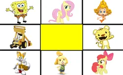 Size: 1280x779 | Tagged: safe, artist:thomastrainfan2006, derpibooru import, apple bloom, fluttershy, big cat, earth pony, fox, human, pegasus, pony, tiger, g4, animal crossing, bob the builder, bubble guppies, deema (bubble guppies), female, filly, foal, guppy, image, isabelle, jpeg, male, mare, miles "tails" prower, my little pony, ni hao kai-lan, rintoo, scoop (bob the builder), sea sponge, sonic the hedgehog (series), spongebob squarepants, spongebob squarepants (character), yellow