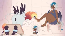 Size: 3840x2160 | Tagged: suggestive, alternate version, artist:cryweas, derpibooru import, oc, oc:aonair faol, oc:elizabat stormfeather, unofficial characters only, human, werewolf, ass, barefoot, bdsm, blushing, bondage, boob window, breasts, butt, chair, clipboard, clothes, commission, crying, dark skin, dominant, duo, duo female, erotic tickling, feather, feet, feet on face, female, females only, femdom, femsub, fetish, foot fetish, foot focus, glasses, grin, gritted teeth, human coloration, humanized, humanized oc, image, laughing, leotard, lip piercing, markings, multicolored hair, multiple variants, muzzle, nail polish, padded cell, paintbrush, panties, piercing, png, seat, smiling, snake bites, stocks, straitjacket, submissive, sweat, tail, tailed humanization, tears of laughter, teeth, thong, tickle fetish, tickle roller, tickle torture, tickling, tickling machine, toe tied, toenail polish, toes, underwear, wall of tags, winged humanization, wings
