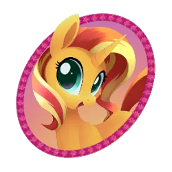 Size: 256x256 | Tagged: safe, artist:dusthiel, derpibooru import, sunset shimmer, pony, unicorn, art pack:mypastisnottoday2025, equestria girls, g4, button, female, full body, horn, icon, image, mare, namesake, open mouth, png, pun, raised hoof, simple background, solo, stars, sunset, transparent background, visual pun, website