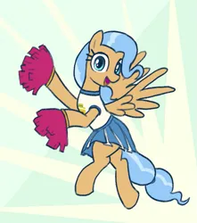 Size: 673x761 | Tagged: safe, artist:backgroundmares, derpibooru import, dusty swift, pegasus, pony, g4, :d, abstract background, cheerleader, cheerleader outfit, clothes, female, flying, image, las pegasus resident, looking at you, mare, open mouth, open smile, png, pom pom, skirt, smiling, smiling at you, solo, spread wings, tail tie, wings