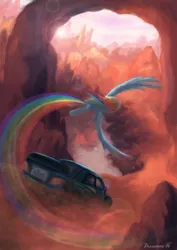 Size: 4961x7016 | Tagged: safe, artist:drawirm, derpibooru import, rainbow dash, pegasus, pony, g4, car, female, flying, image, mare, png, race, racecar, racing, rainbow trail, rally, rally car, solo, subaru, subaru impreza, trail, vehicle