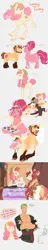 Size: 1997x10324 | Tagged: safe, artist:yozora122, derpibooru import, donut joe, pinkie pie, oc, oc:beautiful orchard, oc:karma, oc:looney tooney, draconequus, earth pony, human, hybrid, pony, unicorn, g4, absurd resolution, apron, beard, clothes, crossed arms, crossover, dancing, draconequus oc, drool, facial hair, father and child, father and daughter, female, filly, foal, grin, hat, horn, i think we're gonna have to kill this guy, image, interspecies offspring, jpeg, male, mare, meme, offspring, older, older pinkie pie, one piece, open mouth, parent:applejack, parent:discord, parent:donut joe, parent:pinkie pie, parent:prince blueblood, parent:twilight sparkle, parents:bluejack, parents:discolight, parents:pinkiejoe, ponies riding ponies, preggy pie, pregnant, riding, riding a pony, roronoa zoro, ship:pinkiejoe, shipping, simple background, sleeping, smiling, snot bubble, stallion, straight, sun hat, white background, wingding eyes, yawn