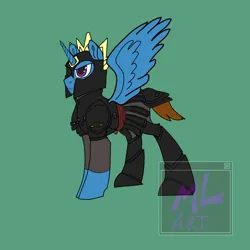 Size: 2000x2000 | Tagged: safe, derpibooru import, oc, oc:winter eclipse, unofficial characters only, alicorn, alicorn oc, armor, aurelian, colored pupils, emperor, green background, helmet, horn, image, png, roman, simple background, solo, watermark, wings