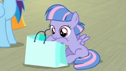 Size: 3840x2160 | Tagged: safe, derpibooru import, screencap, rainbow dash, wind sprint, pegasus, pony, common ground, g4, season 9, spoiler:s09, bag, cute, female, filly, foal, image, my little pony, png, sprintabetes, upscaled