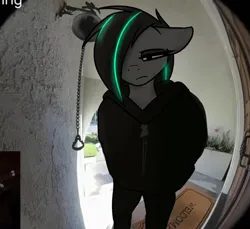 Size: 906x831 | Tagged: safe, artist:macromousie, derpibooru import, oc, oc:lumishade, unofficial characters only, anthro, pegasus, anthro oc, clothes, eyeshadow, female, glowing mane, hoodie, image, makeup, meme, meme reference, png, real life background, solo