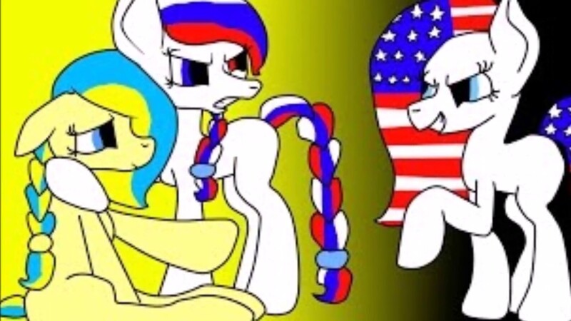 Size: 1280x720 | Tagged: artist needed, safe, derpibooru import, oc, oc:marussia, oc:ukraine, ponified, pony, duo, image, jpeg, nation ponies, russia, ukraine, united states