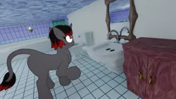 Size: 7680x4320 | Tagged: safe, anonymous artist, derpibooru import, oc, oc:ada, unofficial characters only, pony, unicorn, 2d, 3d, alcohol, bathroom, bathtub, blender, blender cycles, curtains, d'lirium, drink, female, gimp, glass, high res, horn, image, indoors, lamp, leonine tail, looking at reflection, looking at self, mansion, mare, mirror, png, raised hoof, shower curtain, sink, solo, tail, tiled floor, toilet, wine, wine glass