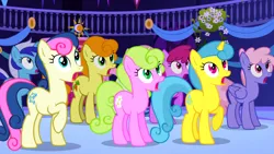 Size: 1920x1080 | Tagged: safe, derpibooru import, screencap, berry punch, bon bon, carrot top, daisy, flower wishes, golden harvest, lemon hearts, minuette, rainbowshine, pony, g4, friendship is magic (episode), image, my little pony, png, quadrupedal