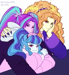 Size: 1190x1280 | Tagged: safe, artist:lzjian79, derpibooru import, adagio dazzle, aria blaze, sonata dusk, human, equestria girls, g4, blue hair, eye clipping through hair, eyebrows, eyebrows visible through hair, female, humanized, image, long hair, long nails, looking at you, orange hair, painted nails, pigtails, pink eyes, png, ponytail, purple eyes, purple hair, sharp nails, simple background, smiling, smiling at you, the dazzlings, trio, trio female, twintails, white background
