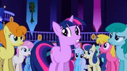 Size: 1920x1080 | Tagged: safe, derpibooru import, screencap, bon bon, carrot top, cherry berry, golden harvest, shoeshine, sprinkle medley, twilight sparkle, twinkleshine, earth pony, pony, unicorn, g4, season 1, female, friendship is magic (episode), horn, image, mare, my little pony, png, quadrupedal, unicorn twilight