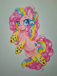 Size: 3060x4080 | Tagged: safe, artist:pink-sharkz, derpibooru import, pinkie pie, pony, g4, image, jpeg, quadrupedal, rainbow power, solo, traditional art
