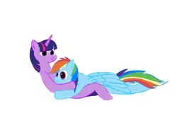 Size: 3508x2480 | Tagged: safe, artist:dash_13, derpibooru import, rainbow dash, twilight sparkle, pegasus, pony, unicorn, g4, colored, comforting, crying, cuddling, derpibooru exclusive, female, holding a pony, horn, image, lesbian, lying down, lying on top of someone, png, prone, shipping, sitting, twidash, unicorn twilight