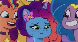 Size: 1170x634 | Tagged: safe, derpibooru import, screencap, hitch trailblazer, izzy moonbow, misty brightdawn, sunny starscout, earth pony, unicorn, g5, my little pony: tell your tale, horn, image, jpeg, lavarynth