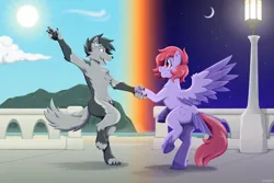 Size: 2175x1450 | Tagged: safe, artist:willoillo, derpibooru import, oc, anthro, pegasus, wolf, art, furry, fursona, illustration, image, png