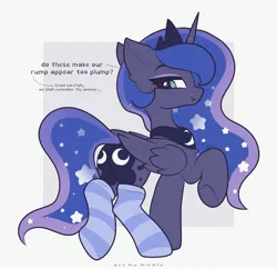 Size: 2000x1932 | Tagged: safe, artist:nnaly, derpibooru import, princess luna, alicorn, pony, series:nnaly's daily luna, g4, clothes, female, image, jpeg, mare, noise, socks, solo, striped socks