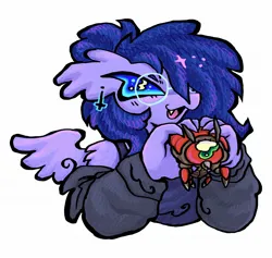 Size: 1712x1624 | Tagged: safe, artist:larvaecandy, derpibooru import, oc, oc:lunarch, oc:vylet, unofficial characters only, anthro, insect, pegasus, clothes, ear piercing, female, glasses, gonarch's lair, half-life, image, jpeg, piercing, simple background, snark, solo, vylet pony, white background
