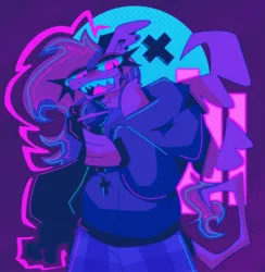 Size: 1952x2000 | Tagged: artist needed, safe, derpibooru import, oc, oc:vylet, oc:vylet lulamoon, unofficial characters only, anthro, pegasus, clothes, female, gonarch's lair, image, jpeg, microphone, solo, vylet pony
