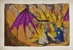 Size: 1280x887 | Tagged: semi-grimdark, artist:darkhestur, derpibooru import, oc, oc:dark, anthro, bat pony, pony, undead, vampire, vampony, abstract background, anthro oc, bat pony oc, burning, fire, image, imminent death, immolation, marker drawing, on fire, png, smoke, torn wings, traditional art, vent art, wings