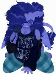 Size: 3000x4000 | Tagged: artist needed, safe, derpibooru import, oc, oc:lunarch, oc:vylet, unofficial characters only, anthro, pegasus, clothes, ear piercing, female, glasses, gonarch's lair, image, jpeg, microphone, piercing, simple background, solo, vylet pony, white background