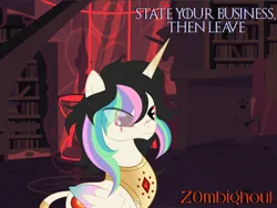 Size: 2752x2064 | Tagged: safe, artist:z0mbighoul, derpibooru import, oc, unofficial characters only, alicorn, g4, alicorn oc, alternate universe, angry, blind eye, colored wings, facial scar, horn, image, indoors, jewelry, jpeg, leonine tail, lore, multicolored hair, multicolored wings, my little pony, prince, royalty, scar, tail, tan coat, wings