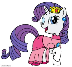 Size: 860x800 | Tagged: safe, artist:littlemissrissie, derpibooru import, rarity, unicorn, g4, clothes, crown, dress, female, horn, image, jewelry, jpeg, nintendo, princess peach, regalia, simple background, solo, super mario, super mario bros., white background