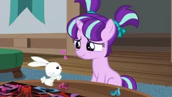 Size: 1280x720 | Tagged: safe, artist:ebotizer, screencap, angel bunny, starlight glimmer, pony, rabbit, unicorn, no second prances, the cutie re-mark, image, jpeg