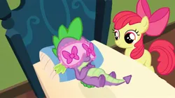 Size: 1904x1072 | Tagged: safe, artist:ebotizer, screencap, apple bloom, spike, dragon, earth pony, pony, a health of information, family appreciation day, female, image, jpeg, male, shipping, spikebloom, straight