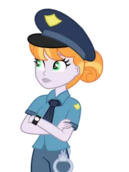 Size: 600x800 | Tagged: safe, artist:bbbhuey, derpibooru import, copper top, human, equestria girls, g4, clothes, cuffs, female, hat, image, necktie, png, police officer, simple background, solo, transparent background, uniform, watch