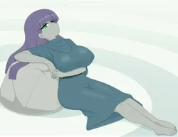 Size: 8649x6685 | Tagged: safe, artist:batipin, derpibooru import, maud pie, equestria girls, g4, 2d, abstract background, absurd resolution, ankles, bangs, barefoot, big breasts, breasts, busty maud pie, clothes, colored pupils, feet, female, fingernails, gray eyeshadow, image, jpeg, leaning back, long hair, looking at you, lying down, nail polish, on back, rock, short sleeves, sitting, smiling, smiling at you, solo, toenail polish, toenails, toes, waistband