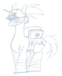 Size: 1086x1340 | Tagged: safe, artist:counteryuri, derpibooru import, oc, oc:fleeting qualia, unofficial characters only, pony, unicorn, bandage, baseball cap, blindfold, cap, female, hat, horn, image, jpeg, mare, medkit, monochrome, simple background, sketch, solo, white background
