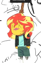 Size: 774x1189 | Tagged: semi-grimdark, artist:sunsetstriderr, derpibooru import, sunset shimmer, equestria girls, g4, clothes, hanging, image, jacket, jpeg, leather, leather jacket, solo, suicide, x eyes