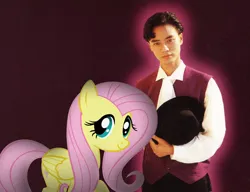Size: 1300x1000 | Tagged: safe, artist:takua770, derpibooru import, fluttershy, human, pegasus, pony, g4, cover, female, image, indoors, irl, irl human, mare, photo, png, ponies in real life, real life background, solo