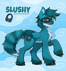 Size: 2000x2147 | Tagged: safe, artist:javafluffy, derpibooru import, oc, unofficial characters only, hybrid, pegasus, pony, raccoon, raccoon pony, abstract background, chest fluff, eyebrows, eyebrows visible through hair, image, jpeg, looking at you, raised eyebrow, smiling, solo, unshorn fetlocks