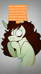 Size: 720x1280 | Tagged: safe, artist:crookedbeetles, derpibooru import, starlight glimmer, oc, oc:beetle, earth pony, pony, unicorn, g4, alicorn amulet, animated, drama, eye clipping through hair, eyebrows, eyebrows visible through hair, female, horn, image, mare, s5 starlight, scroll, sharp teeth, sound, starlight drama, sweat, teary eyes, teeth, tongue out, vulgar, webm