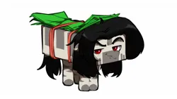 Size: 1920x1080 | Tagged: safe, artist:polyvee, derpibooru import, oc, oc:zebr, zebra, black hair, brick, image, jpeg, male, money, red eyes, simple background, solo, white background, zebra oc
