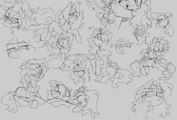 Size: 4500x3052 | Tagged: safe, artist:crimmharmony, derpibooru import, oc, oc:crimm harmony, oc:meno, breezie, cuddling, expressions, eyes closed, image, kissing, png, sketch, sketch dump