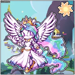 Size: 300x300 | Tagged: safe, artist:purpleshadow738, derpibooru import, princess celestia, alicorn, anthro, plantigrade anthro, g4, digital art, image, mobian, pixel art, png, solo, sonic the hedgehog (series), sprite