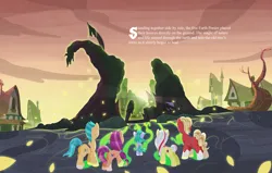 Size: 7083x4500 | Tagged: safe, artist:bearmation, derpibooru import, apple bloom, hitch trailblazer, sprout cloverleaf, sunny starscout, earth pony, pony, g4, g5, absurd resolution, butt, earth pony magic, elderly, female, filly, foal, g4 to g5, generation leap, golden oak library, image, library, magic, male, mare, older, older apple bloom, plot, png, ruins, seashell (g5), stallion, story included, text