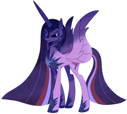 Size: 3100x2800 | Tagged: safe, artist:bearmation, derpibooru import, twilight sparkle, twilight sparkle (alicorn), oc, oc:frenemy dusk, alicorn, pony, g4, corrupted, corrupted twilight sparkle, duskverse, evil, female, high res, image, looking at you, mare, nightmare twilight, nightmarified, png, simple background, smiling, smiling at you, smirk, solo, story included, transparent background, vector