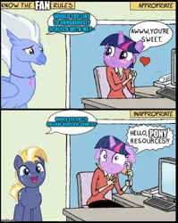 Size: 640x804 | Tagged: safe, derpibooru import, edit, vector edit, sky beak, star tracker, twilight sparkle, classical hippogriff, earth pony, hippogriff, pony, g4, chair, comic, comic edit, cropped, fans, female, fuck logic, funny, heart, human resources, image, imgflip, jewelry, jpeg, logic, male, meme, necklace, office, office chair, pearl necklace, phone, poor star tracker, text, vector