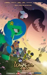 Size: 4550x7200 | Tagged: safe, artist:bearmation, derpibooru import, oc, oc:crystal sketch harmony, oc:flicker flame, oc:foresta, oc:heavy splatter, oc:marble, oc:mindscape, unofficial characters only, deer, deer pony, earth pony, original species, parasprite, pegasus, peryton, pony, unicorn, absurd file size, absurd resolution, camouflage, clothes, face paint, female, flower, flower in hair, frying pan, horn, horns, image, male, mare, movie poster, png, stallion, text
