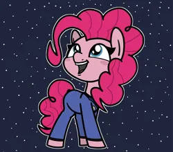 Size: 2048x1801 | Tagged: safe, artist:ewoudcponies, derpibooru import, pinkie pie, earth pony, pony, g4, alternate universe, blush sticker, blushing, clothes, female, image, looking up, mare, open mouth, open smile, outline, png, smiling, solo, starfleet, starry background, uniform, white outline