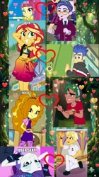 Size: 768x1376 | Tagged: safe, ai generated, generator:gemini, adagio dazzle, clayton potter, flash sentry, larry cooper, ragamuffin (equestria girls), rarity, sour sweet, sunset shimmer, timber spruce, dance magic, equestria girls, equestria girls (movie), equestria girls series, friendship games, legend of everfree, rainbow rocks, spring breakdown, the other side, spoiler:eqg series (season 2), spoiler:eqg specials, background human, camp everfree logo, camp everfree outfits, claytonsweet, crack shipping, female, flashimmer, forest, heart, image, low effort, male, png, rarimuffin, shipping, shipping domino, straight, timberdazzle, tree