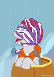 Size: 1640x2360 | Tagged: safe, artist:bridle timeout, derpibooru import, twilight velvet, g4, once upon a zeppelin, atg 2026, barrel, image, lifejacket, messy mane, my little pony, newbie artist training grounds, png, water, waterfall
