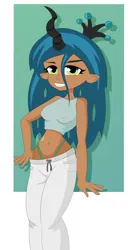 Size: 1562x3000 | Tagged: suggestive, artist:dumbsuccubus, derpibooru import, queen chrysalis, changeling, human, g4, clothes, female, human coloration, humanized, image, panties, pants, png, solo, sweatpants, thong, underwear