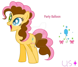 Size: 1280x1106 | Tagged: safe, artist:universestaryt, derpibooru import, oc, oc:party balloon, unofficial characters only, earth pony, pony, female, heterochromia, image, mare, obtrusive watermark, offspring, parent:cheese sandwich, parent:pinkie pie, parents:cheesepie, png, simple background, solo, watermark